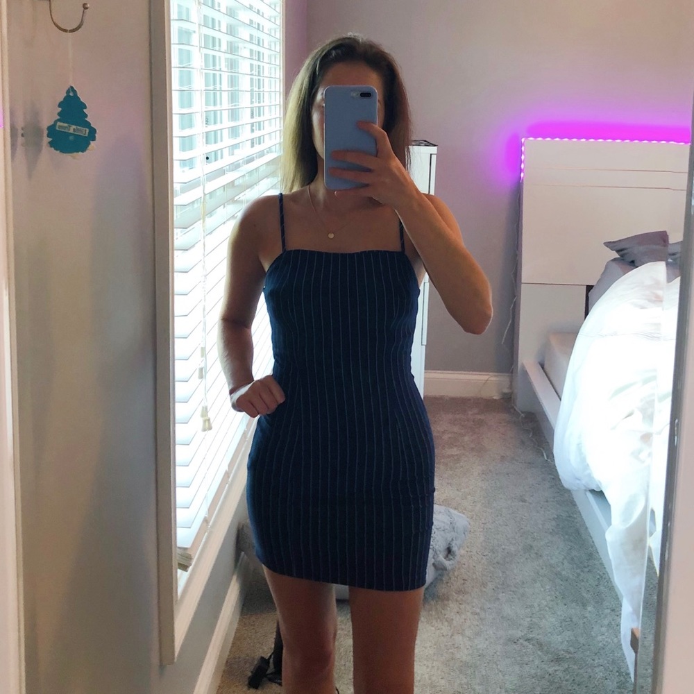 Navy Blue and White Striped Mini Dress
